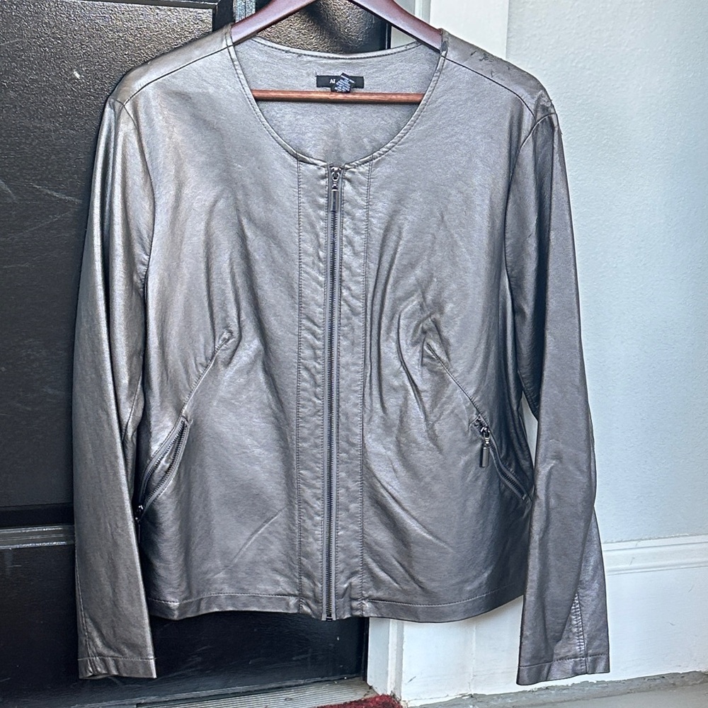 Alfani Women's Metallic Gray Leather Jacket